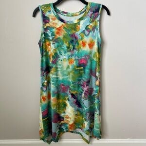 LOGO Lori Goldstein Watercolor Artsy Tank Top Shark Bite Hem Stretch Multi XS